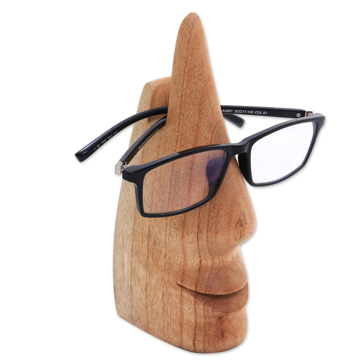 Nosing Around - Whimsical Brown Hand Carved Wood Face Eyeglasses Holder