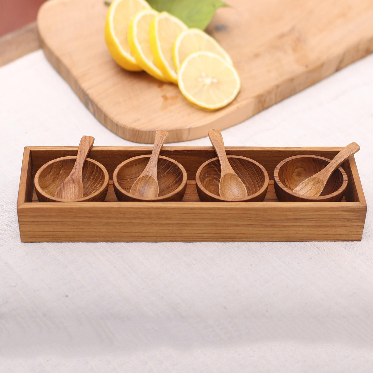 Hand-Carved Wood Condiment Set from Bali