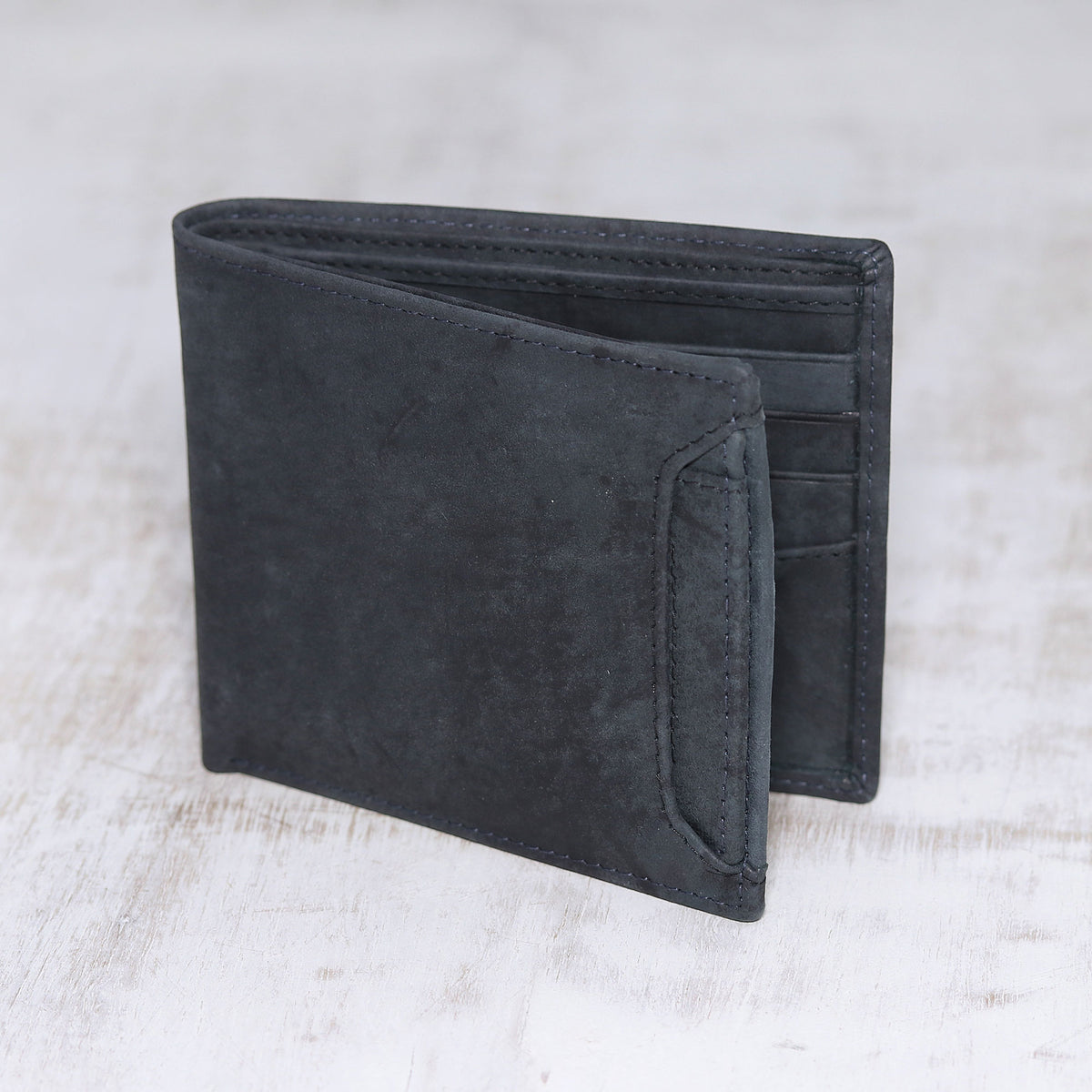 Modern Essentials in Black - Men's Black Leather Bi-Fold Wallet with Removable ID Holder