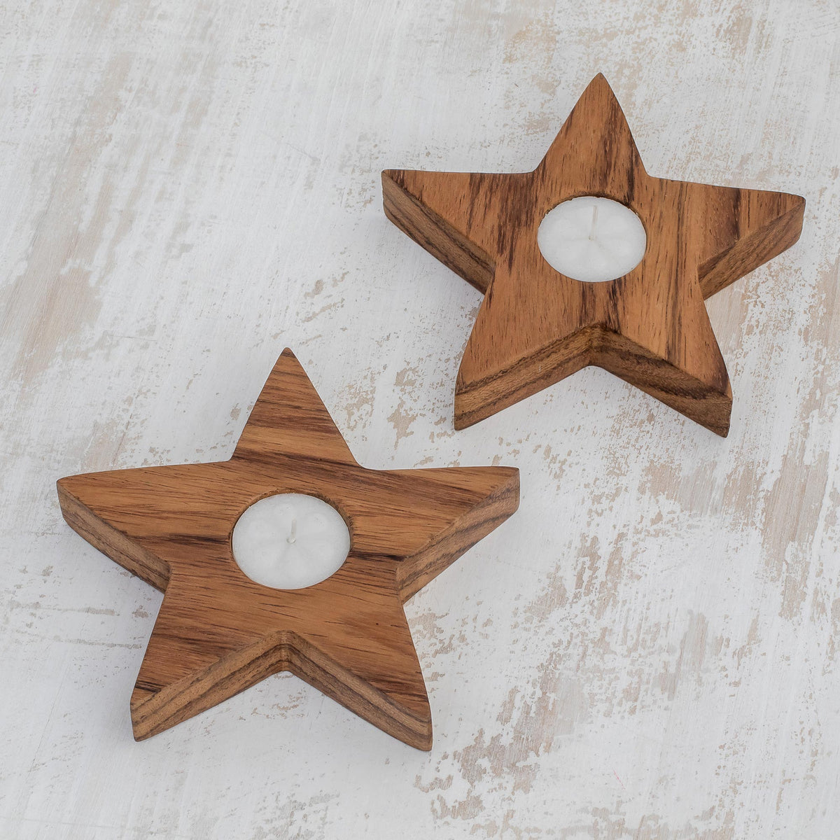 Rustic Decor - Star-Shaped Wood Tealight Holders