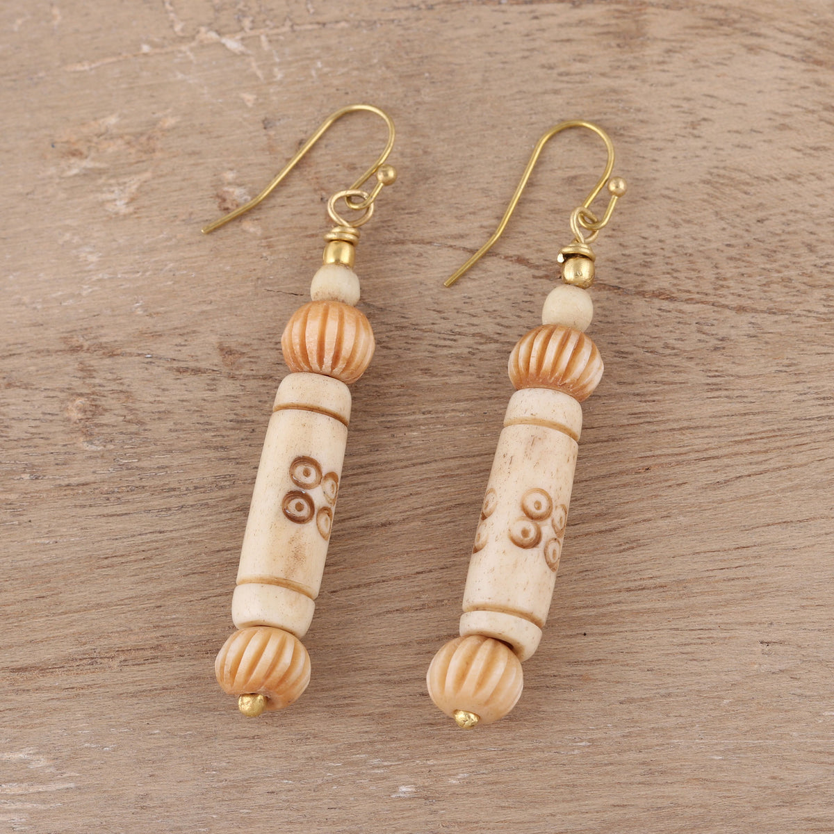 Beige Bliss - a Handmade Bone Dangle Earrings in Beige from India
