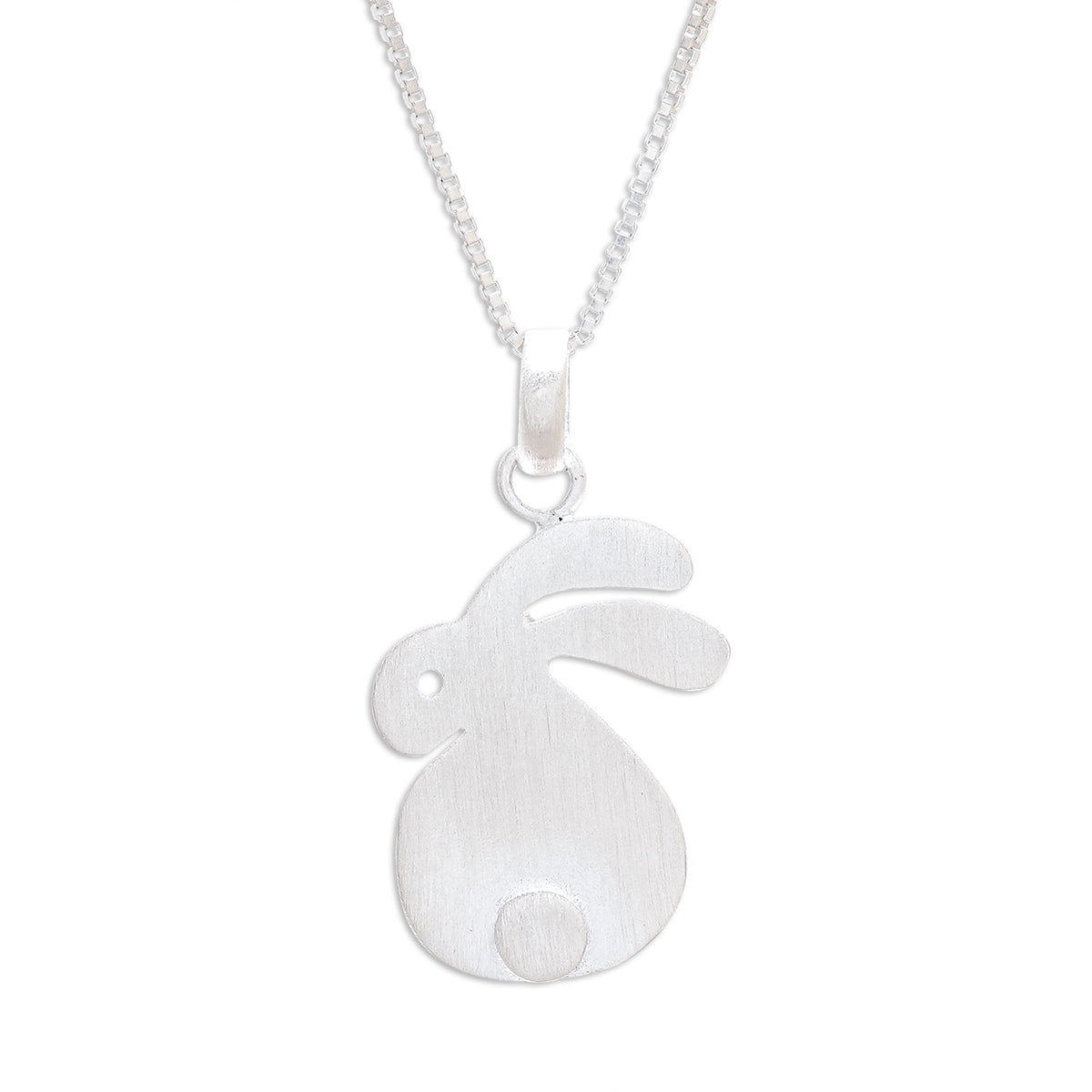 Brushed-Satin Sterling Silver Rabbit Pendant Necklace - Fluffy Rabbit