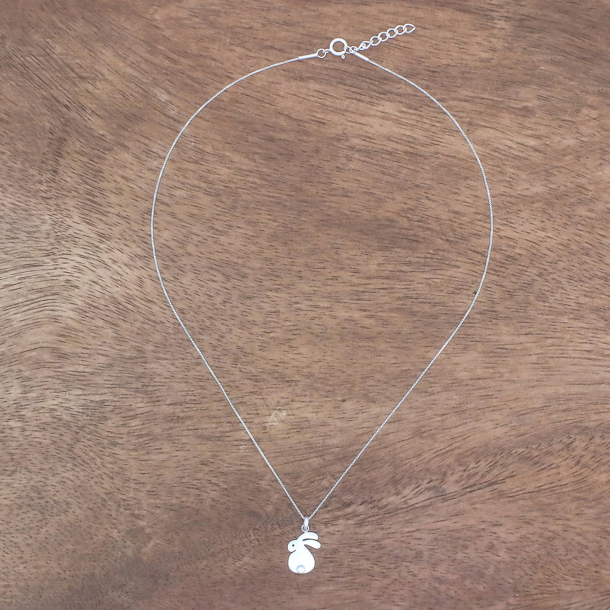 Brushed-Satin Sterling Silver Rabbit Pendant Necklace - Fluffy Rabbit