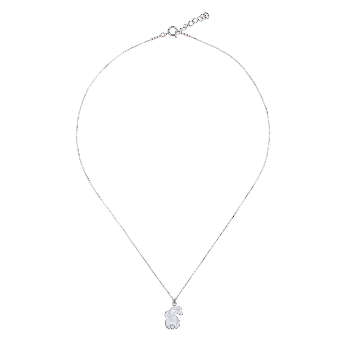 Brushed-Satin Sterling Silver Rabbit Pendant Necklace - Fluffy Rabbit