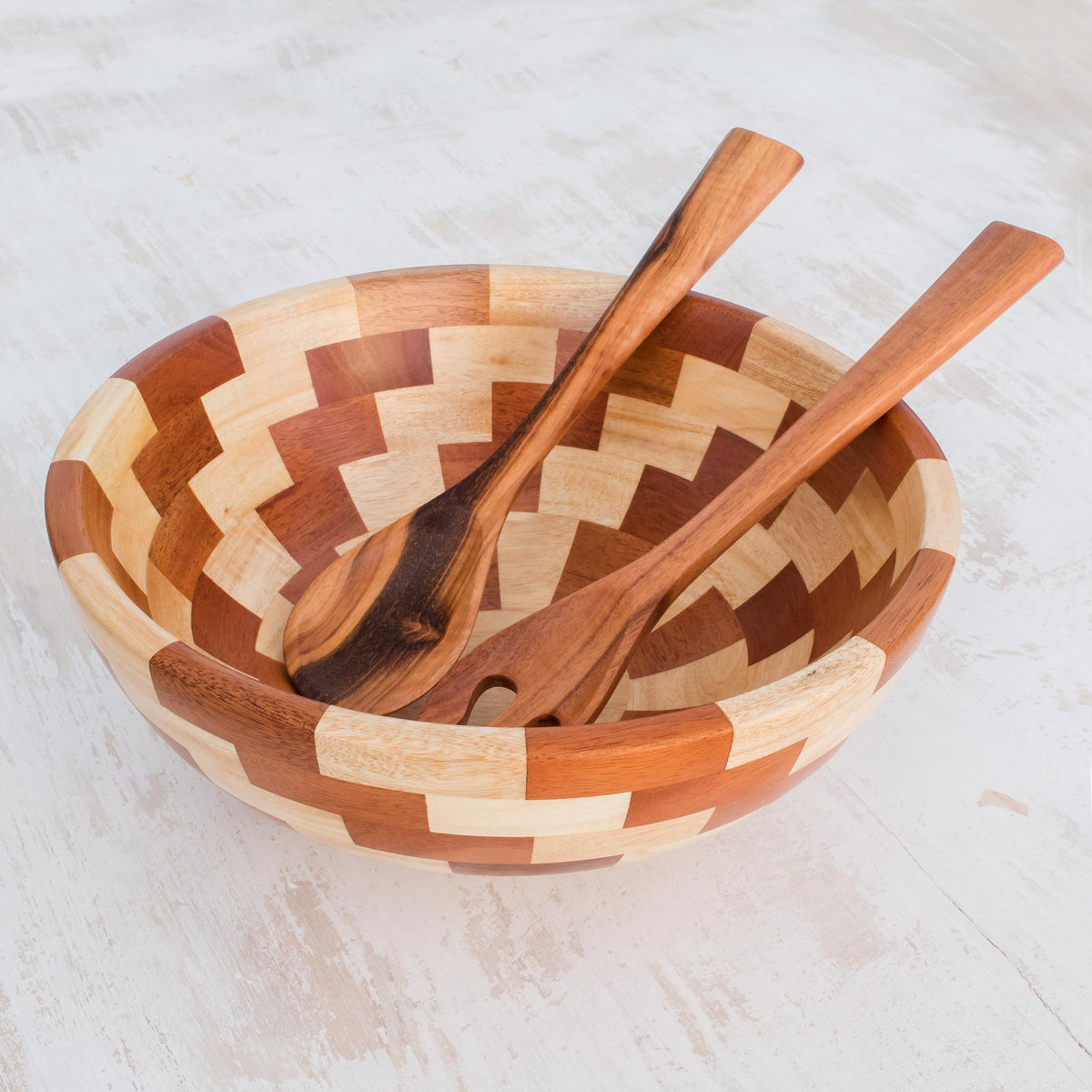 Palo Blanco and Caoba Wood Salad Bowl and Spoons