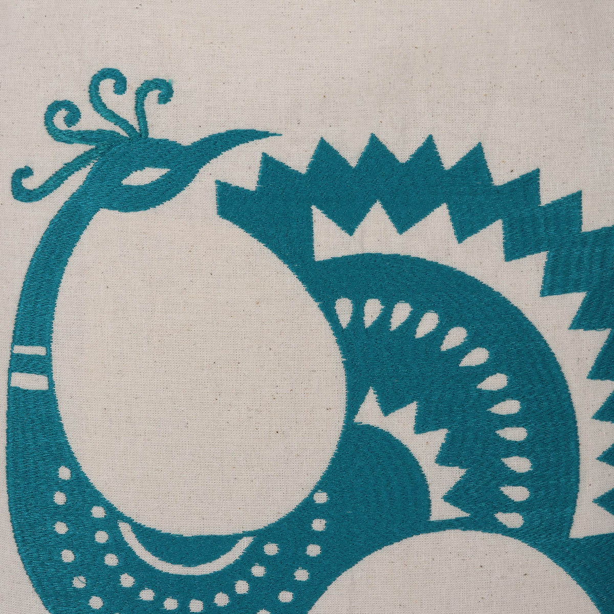Peacock Pose in Teal - an Embroidered Peacock Cotton Shoulder Bag in Teal from India