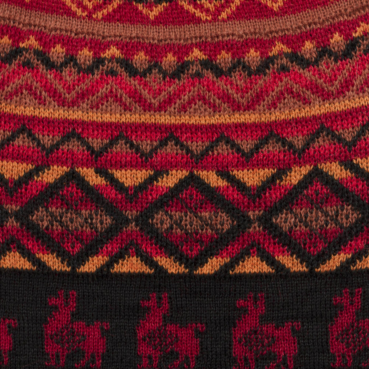 Alpaca Sunrise - a Red and Orange on Black Diamond Motif Alpaca Blend Knit Hat