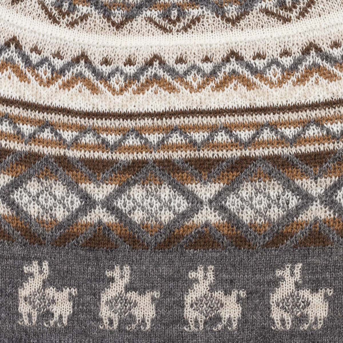 Alpaca Mountain - an Off-White Brown and Grey Diamond Motif Alpaca Blend Knit Hat