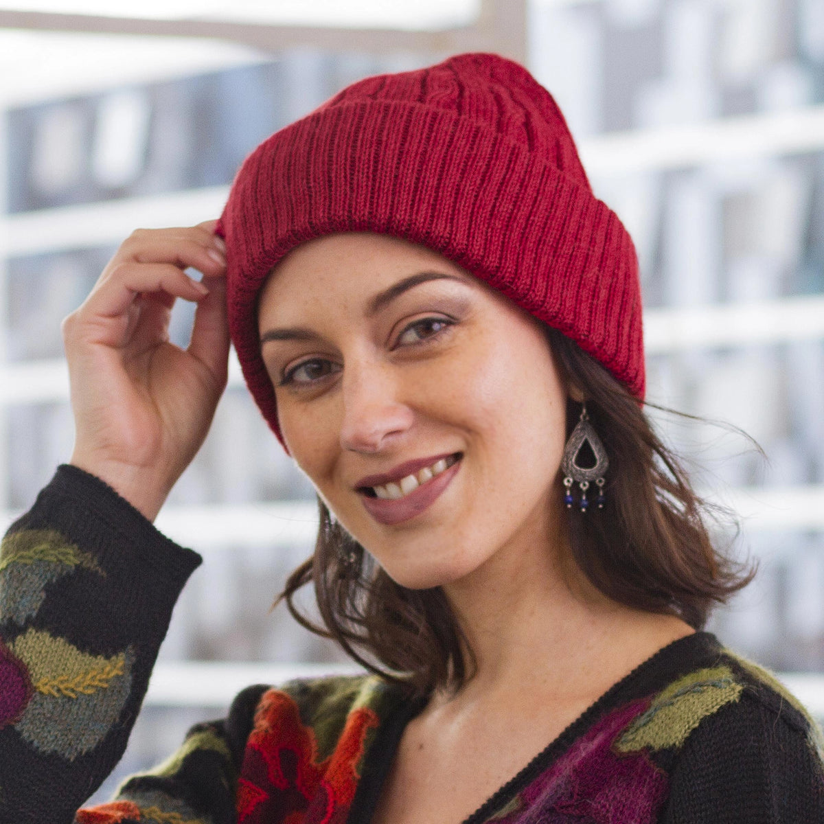 Crimson Red Alpaca Hat - Comfy in Red