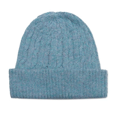 100% Alpaca Soft Cable Knit Hat - Comfy in Blue