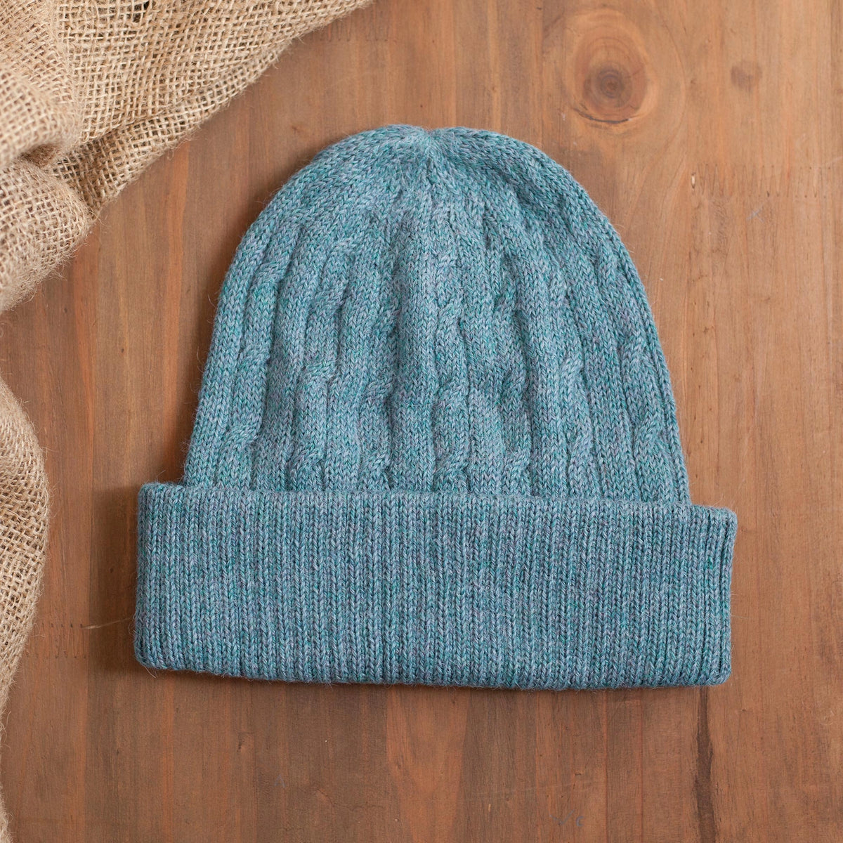 100% Alpaca Soft Cable Knit Hat - Comfy in Blue