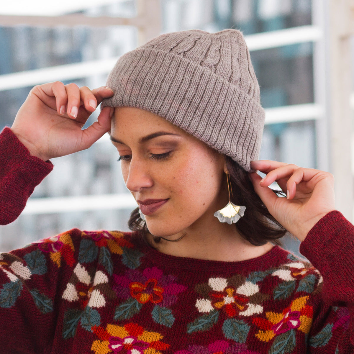Dusty Rose Pink 100% Alpaca Soft Cable Knit Hat from Peru - Comfy in Pink