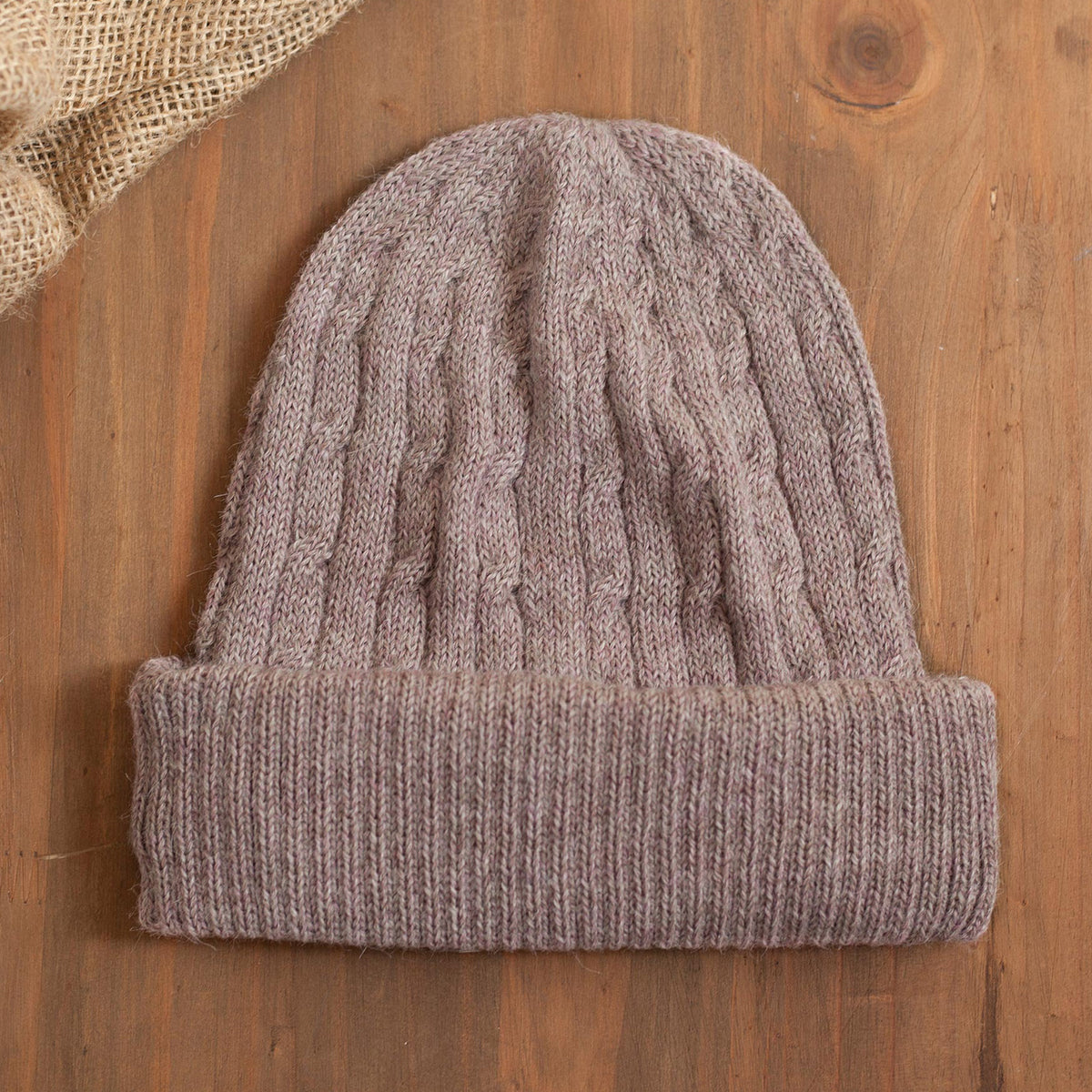 Dusty Rose Pink 100% Alpaca Soft Cable Knit Hat from Peru - Comfy in Pink