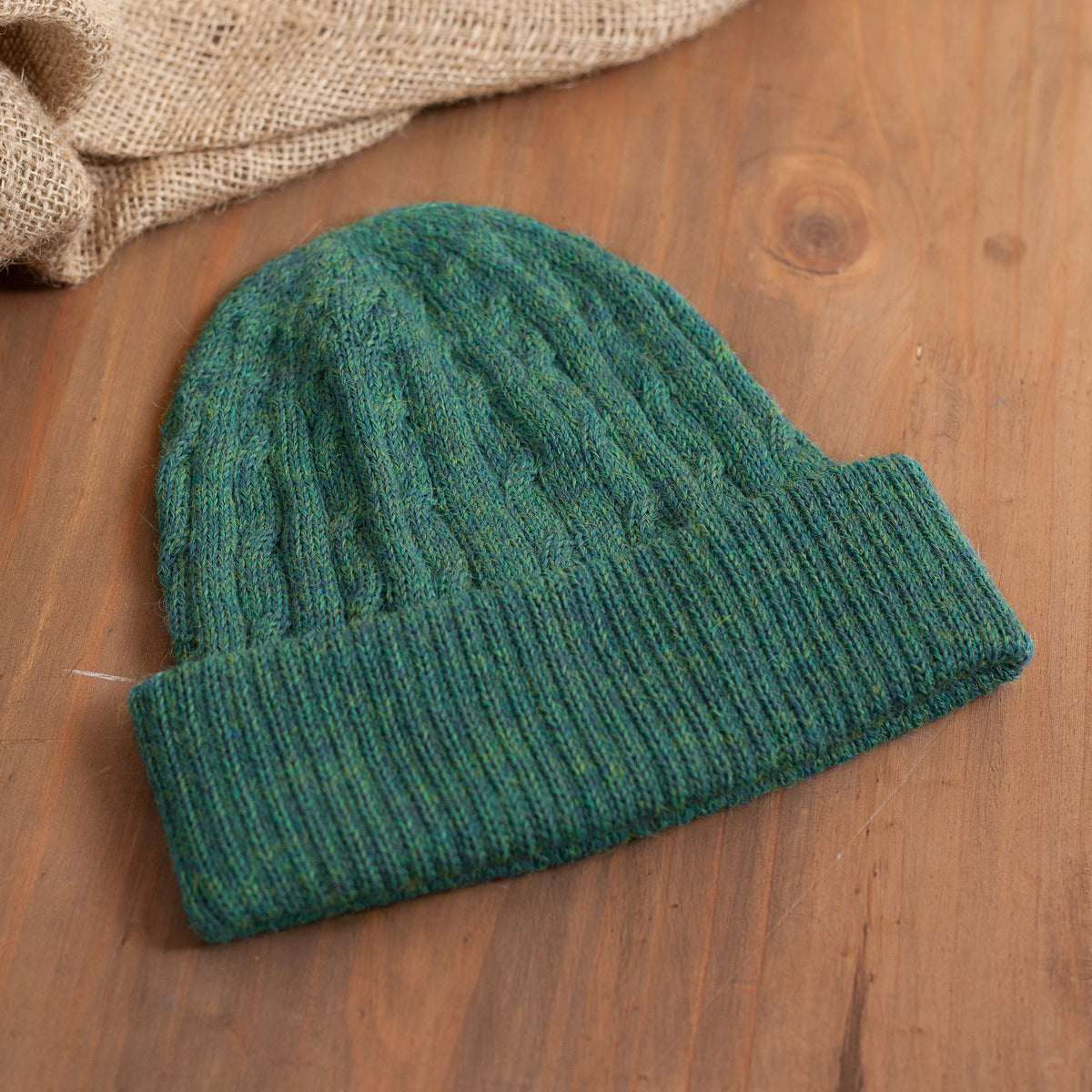 Cozy & Stylish - Teal 100% Alpaca Cable Pattern Soft Knit Hat From Peru