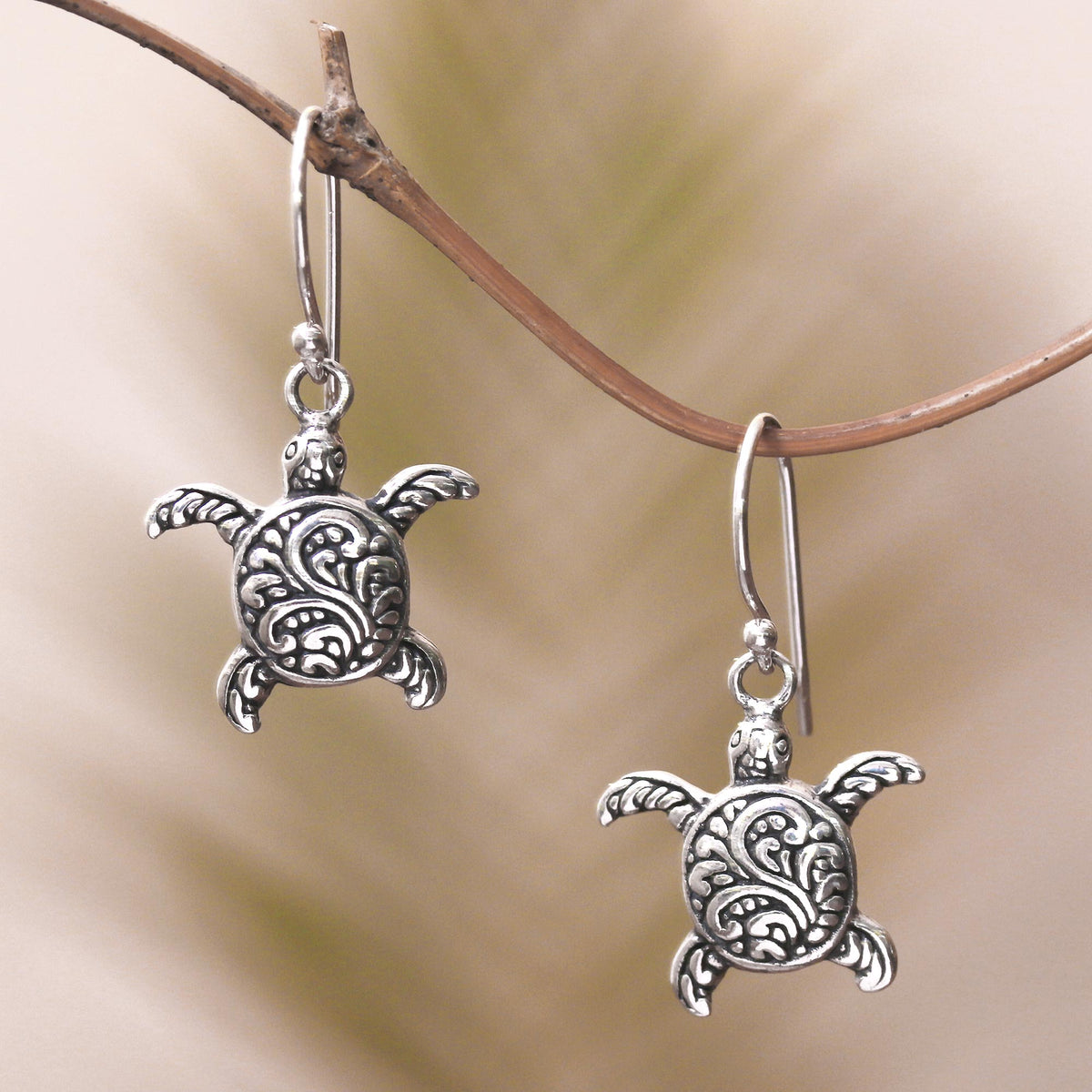 Baby Turtles - Sterling Silver Sea Turtle Dangle Earrings from Bali