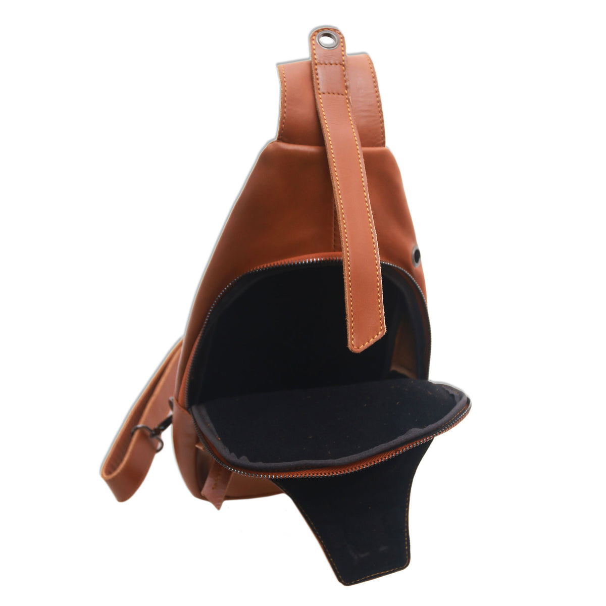 Solid Burnt Sienna Leather Backpack Sling - Easy Traveling