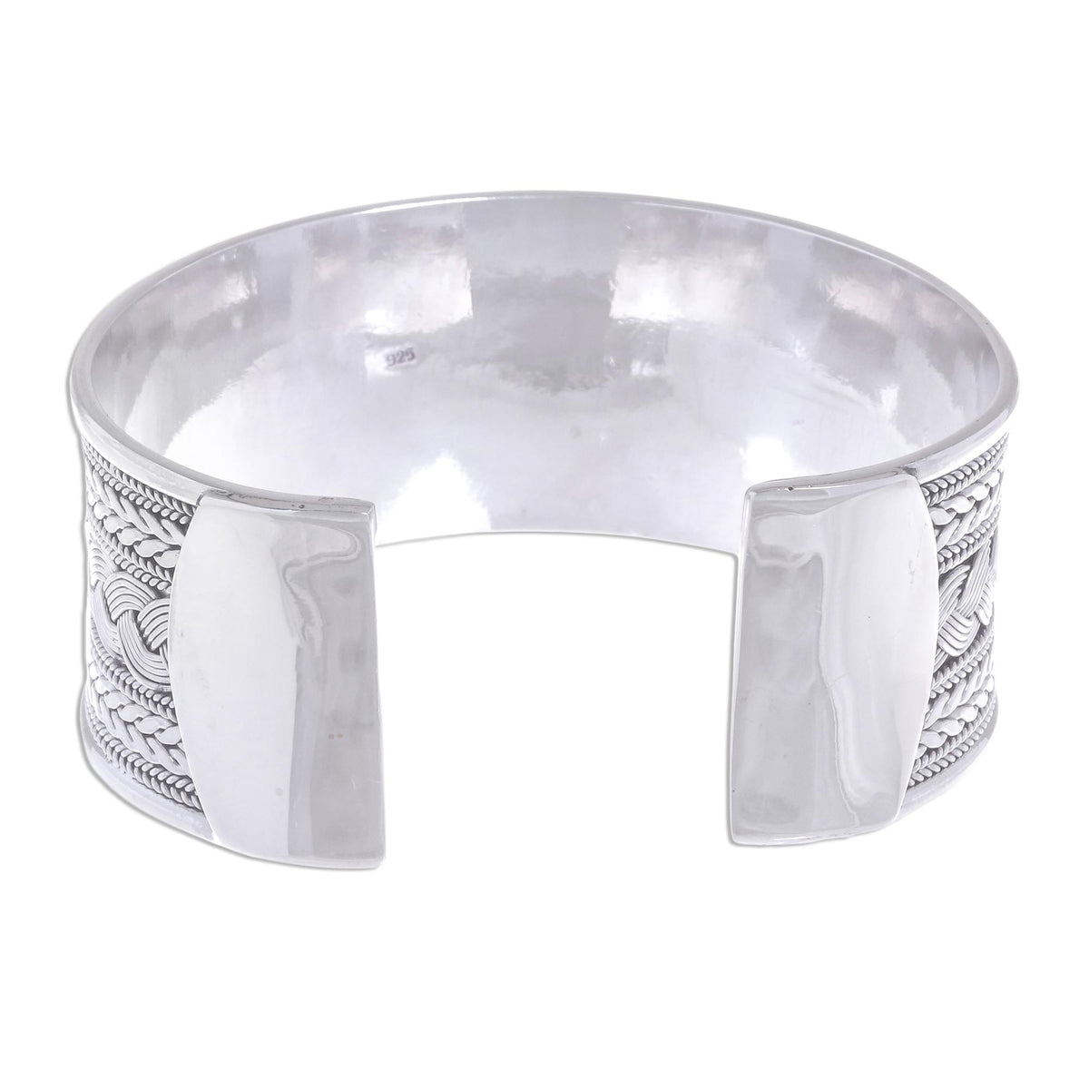 Mixed Braided Motifs Sterling Silver Cuff Bracelet - Exotic Waves