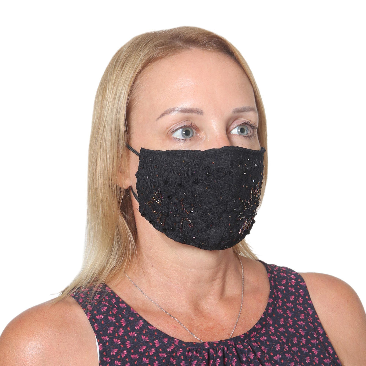 1 Grey-1 White-1 Grey Beaded Lace Balinese Face Masks - Island Fashion