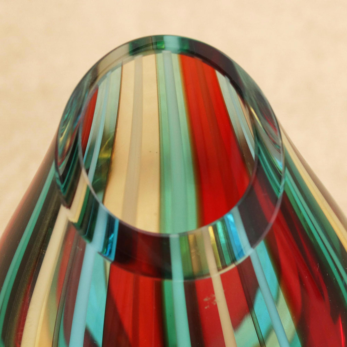 Crafted by Brazilian Artisans - a 6-inch Striped Murano-Style Art Glass Vase