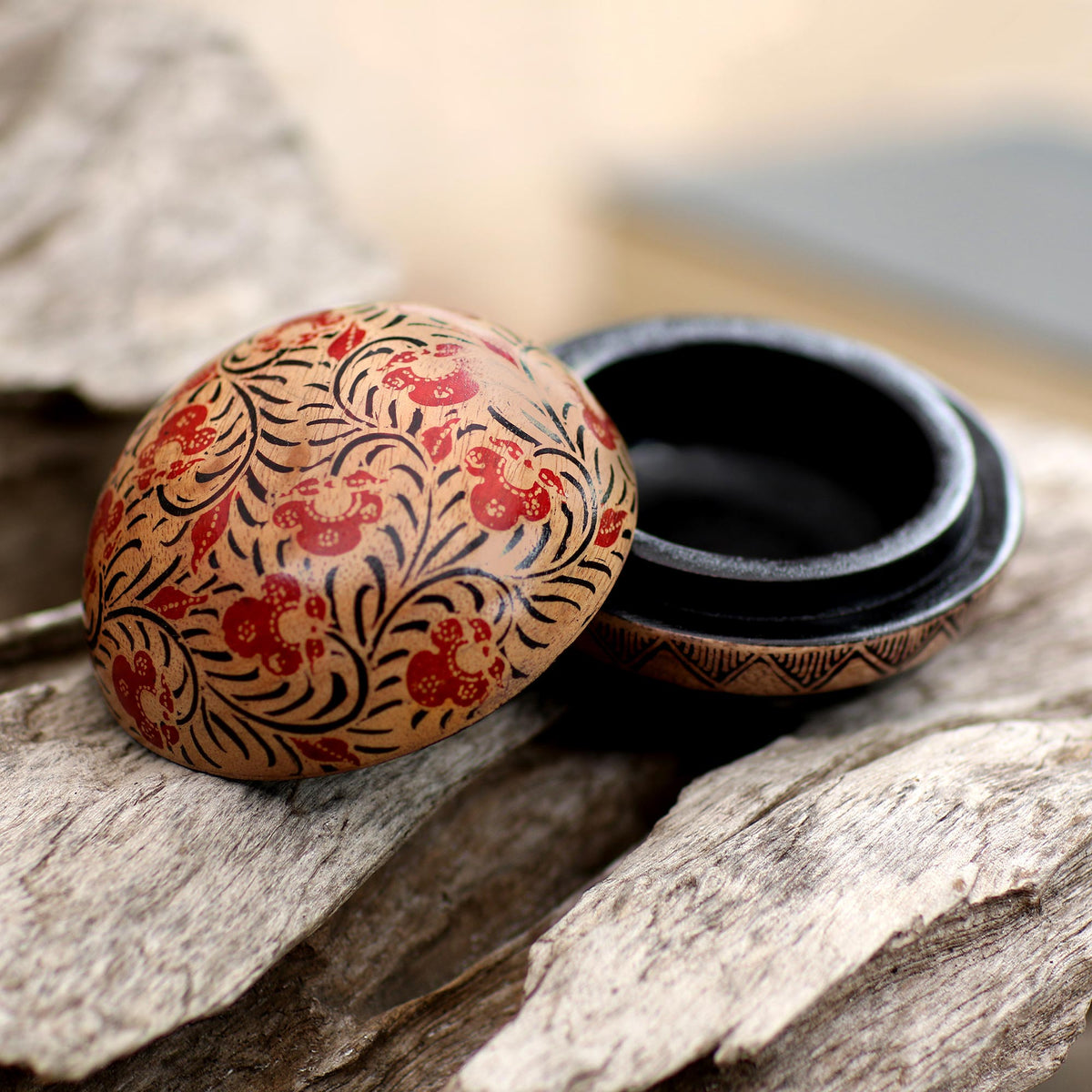 Balinese Round Wood Batik Decorative Box