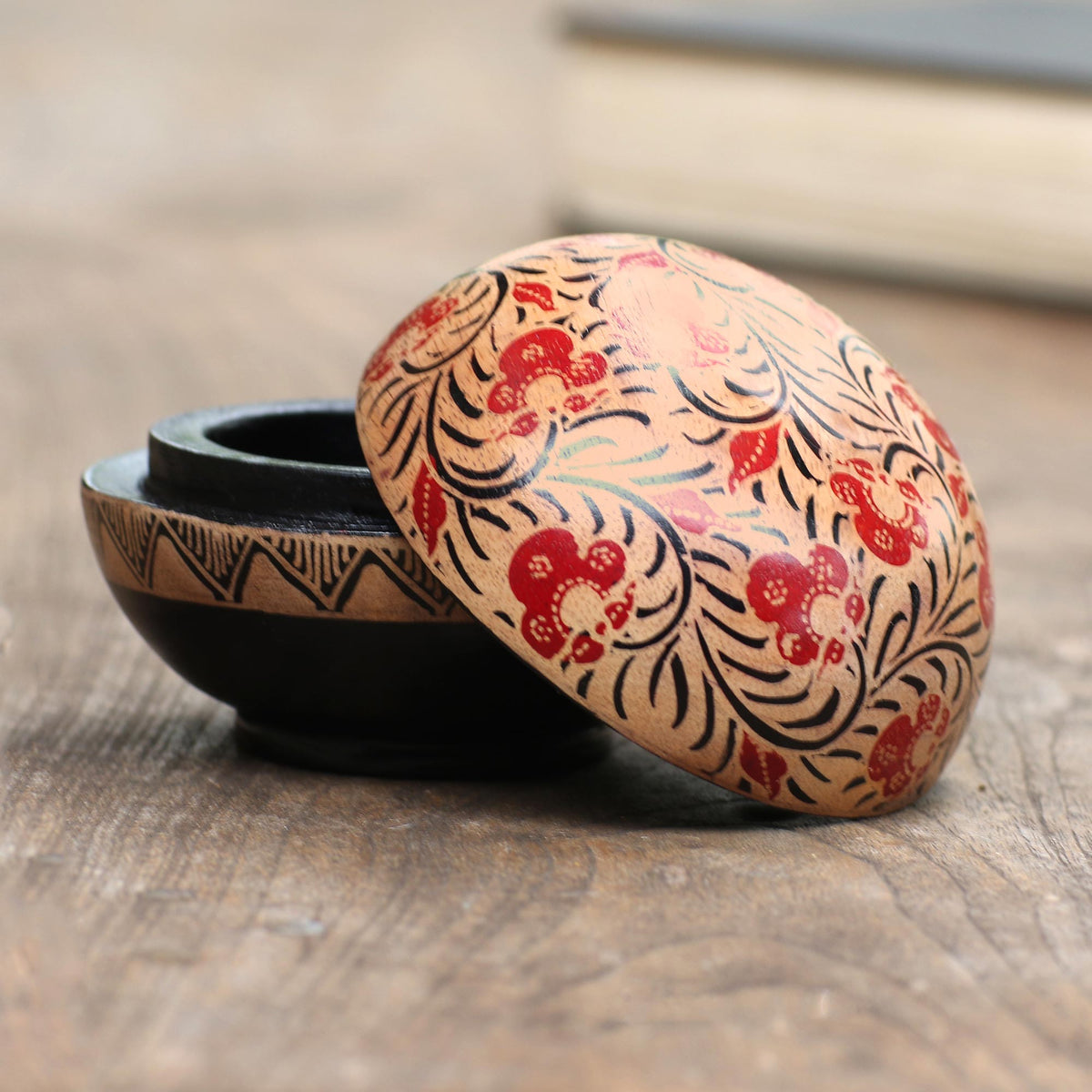 Balinese Round Wood Batik Decorative Box