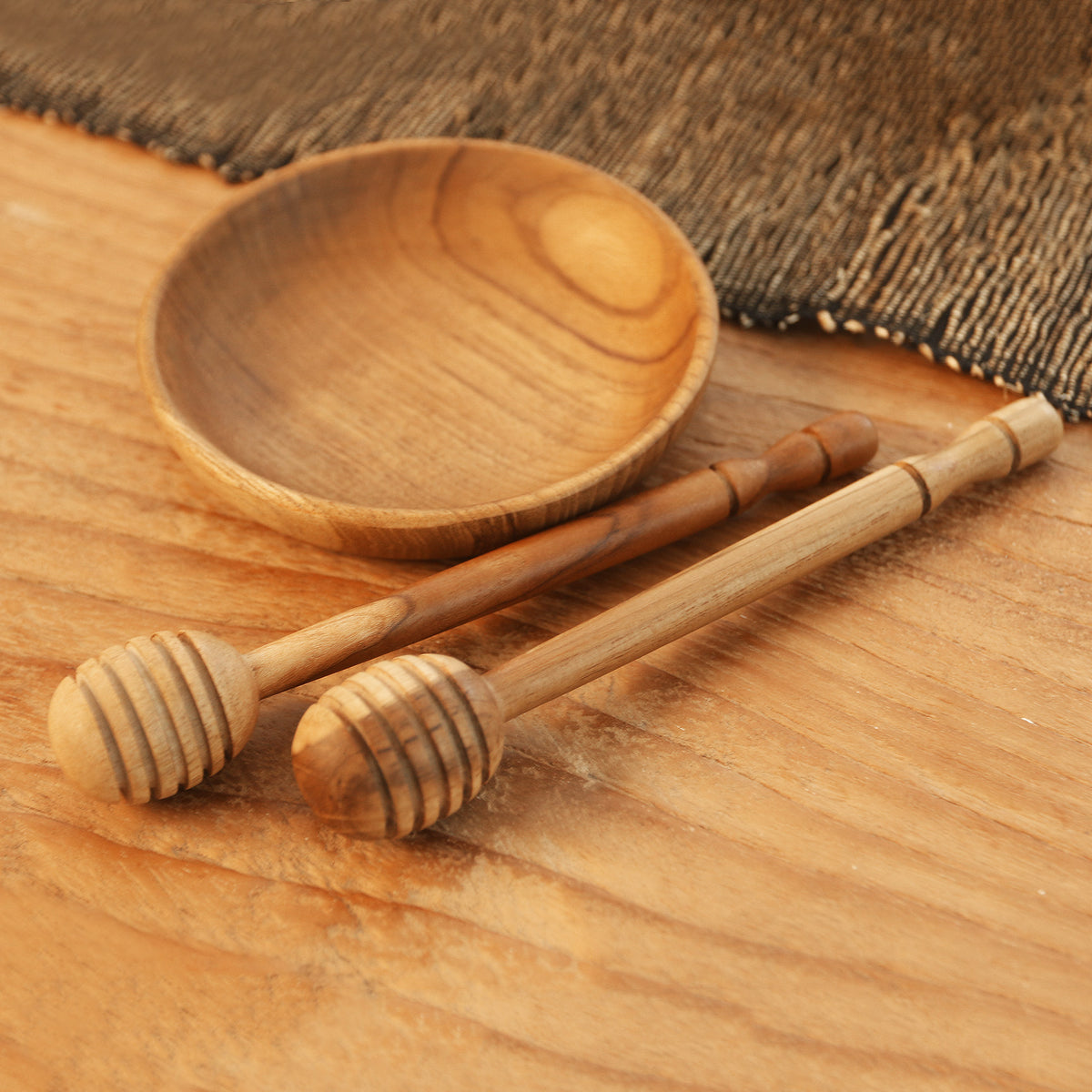 A Pair of Handmade Teak Wood Honey Dippers from Bali