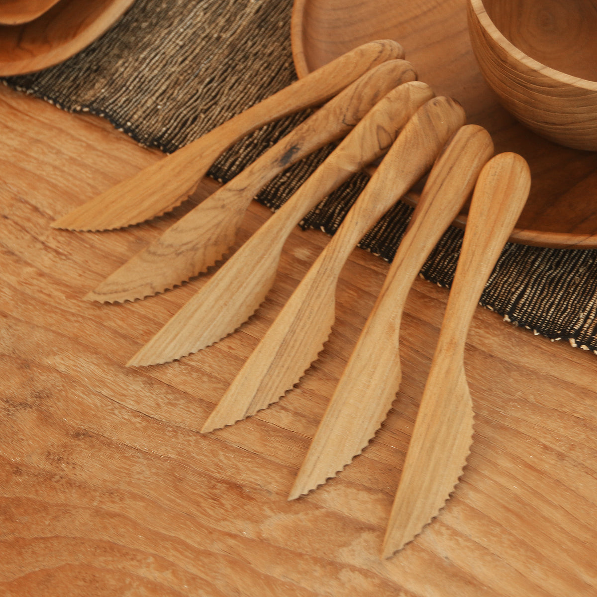 Set of 6 Handmade Teak Wood Dinner Knives from Bali