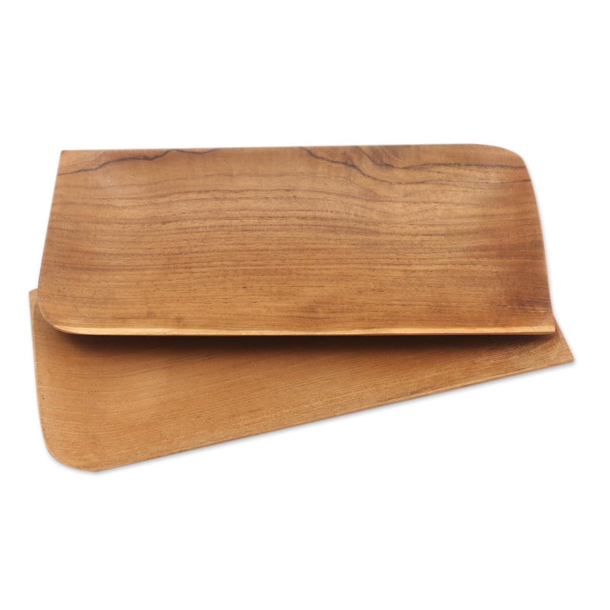 Pair of Handmade Rectangular Teak Wood Sushi Plates