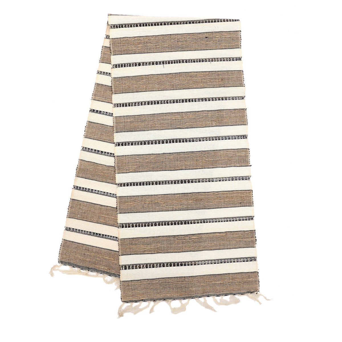 Striped Natural Fiber and Cotton Table Runner in Creamy Mocha