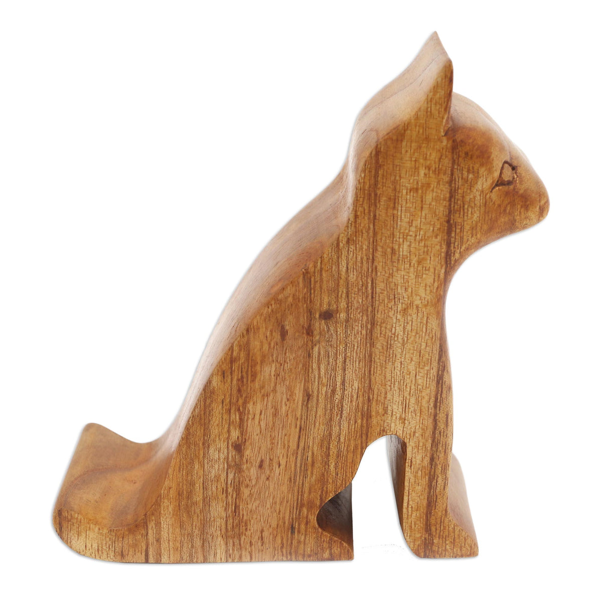Handcrafted by Indonesian Artisans - Hand Made Jempinis Wood Cat Phone Stand - Dialing Cat