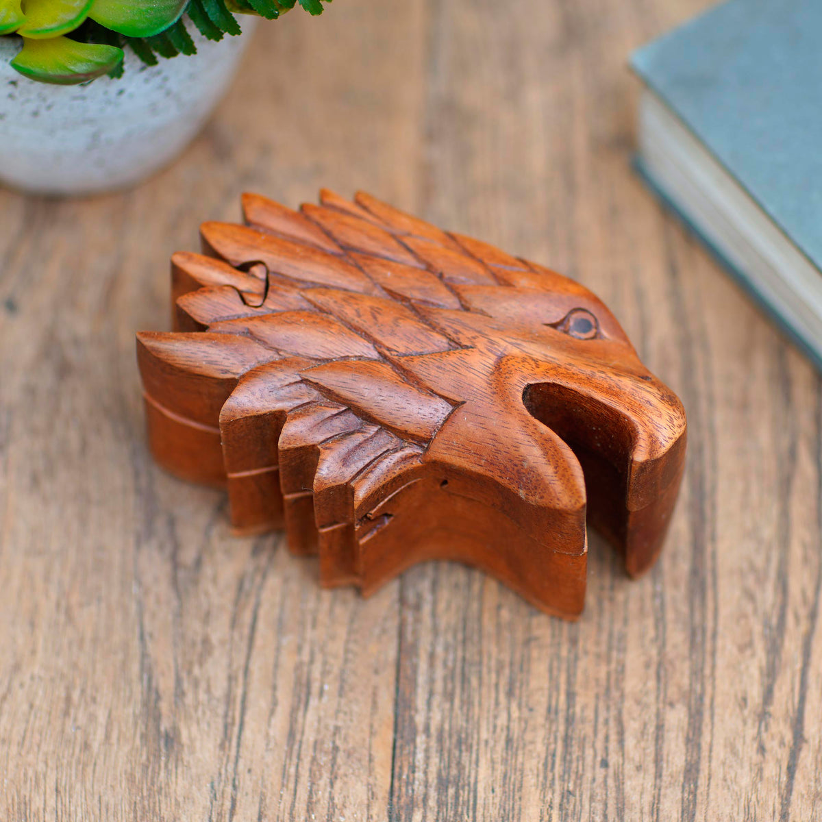 Eagle Feathers - Suar Wood Eagle-Motif Puzzle Box