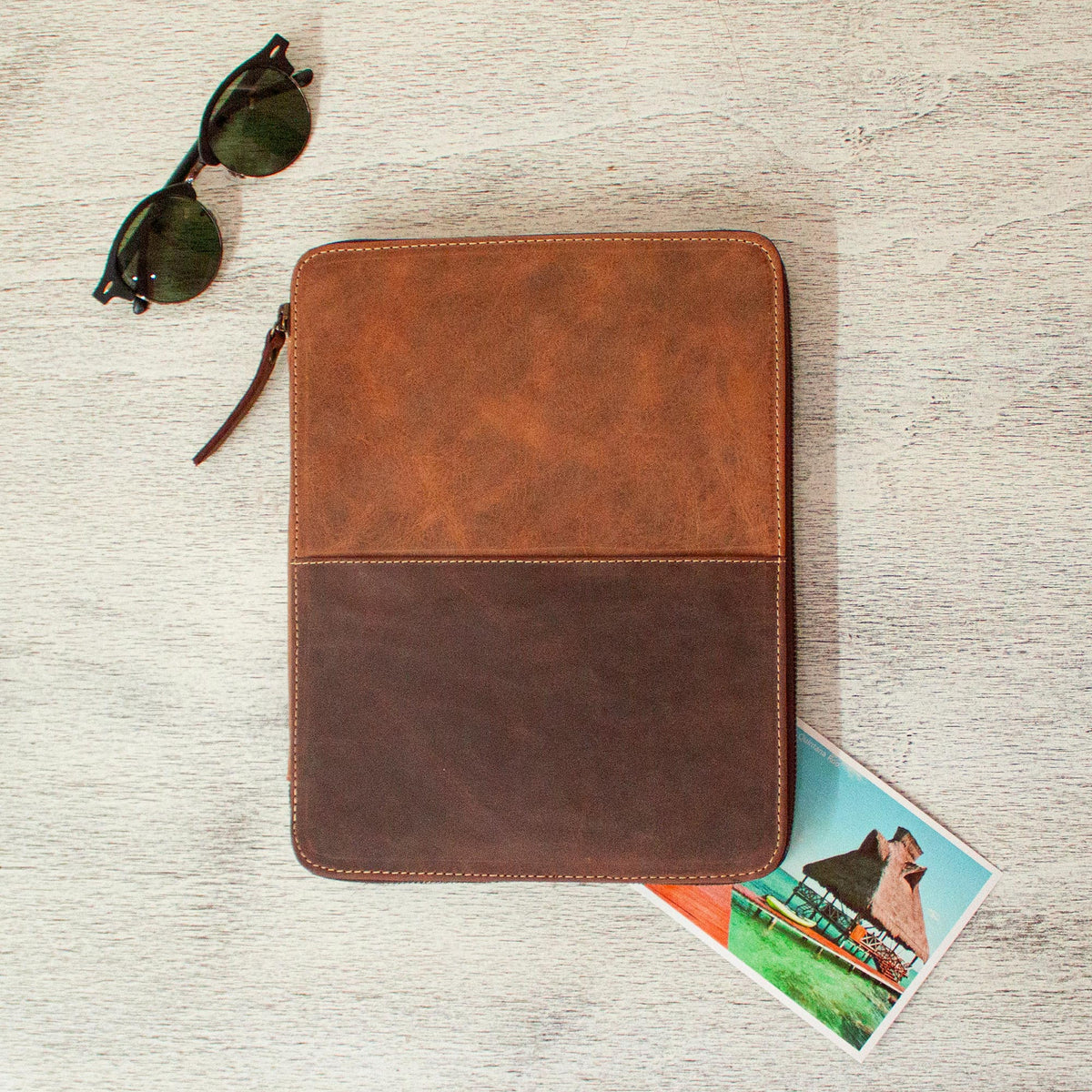 On the Move - a Brown Leather Tablet and Travel Case