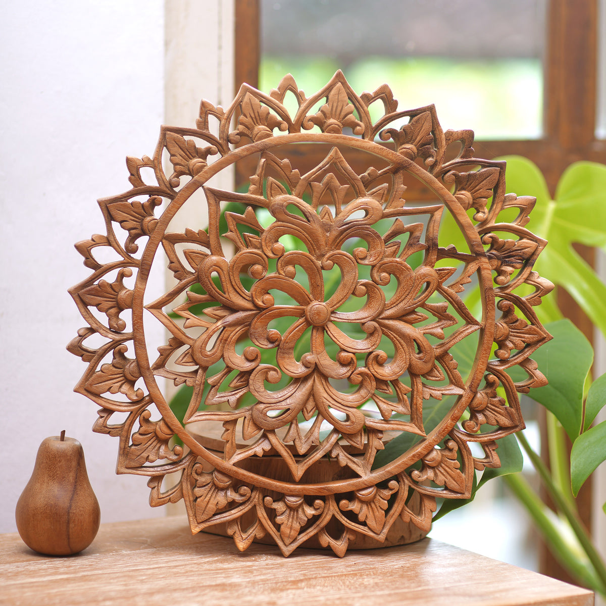 Flower Farm - an Artisan Crafted Suar Wood Relief Panel