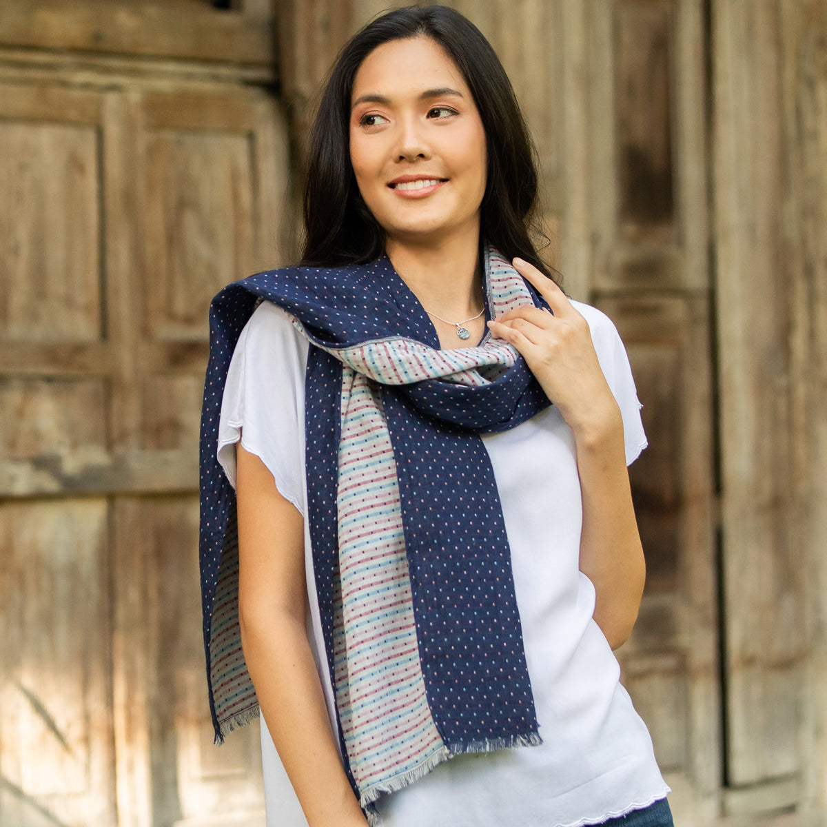 Winter Star - a Dark Blue Cotton Scarf from Thailand