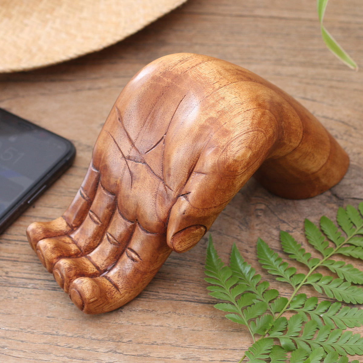 Take My Hand - a Hand Carved Jempinis Wood Phone Stand