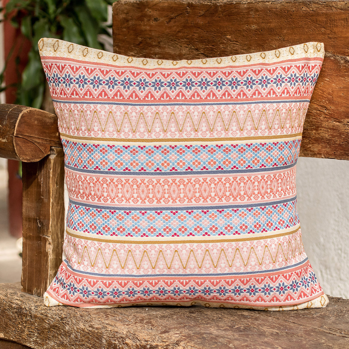 Strawberry Imagination - a Multicolor Cotton Cushion Cover Handloomed in Guatemala