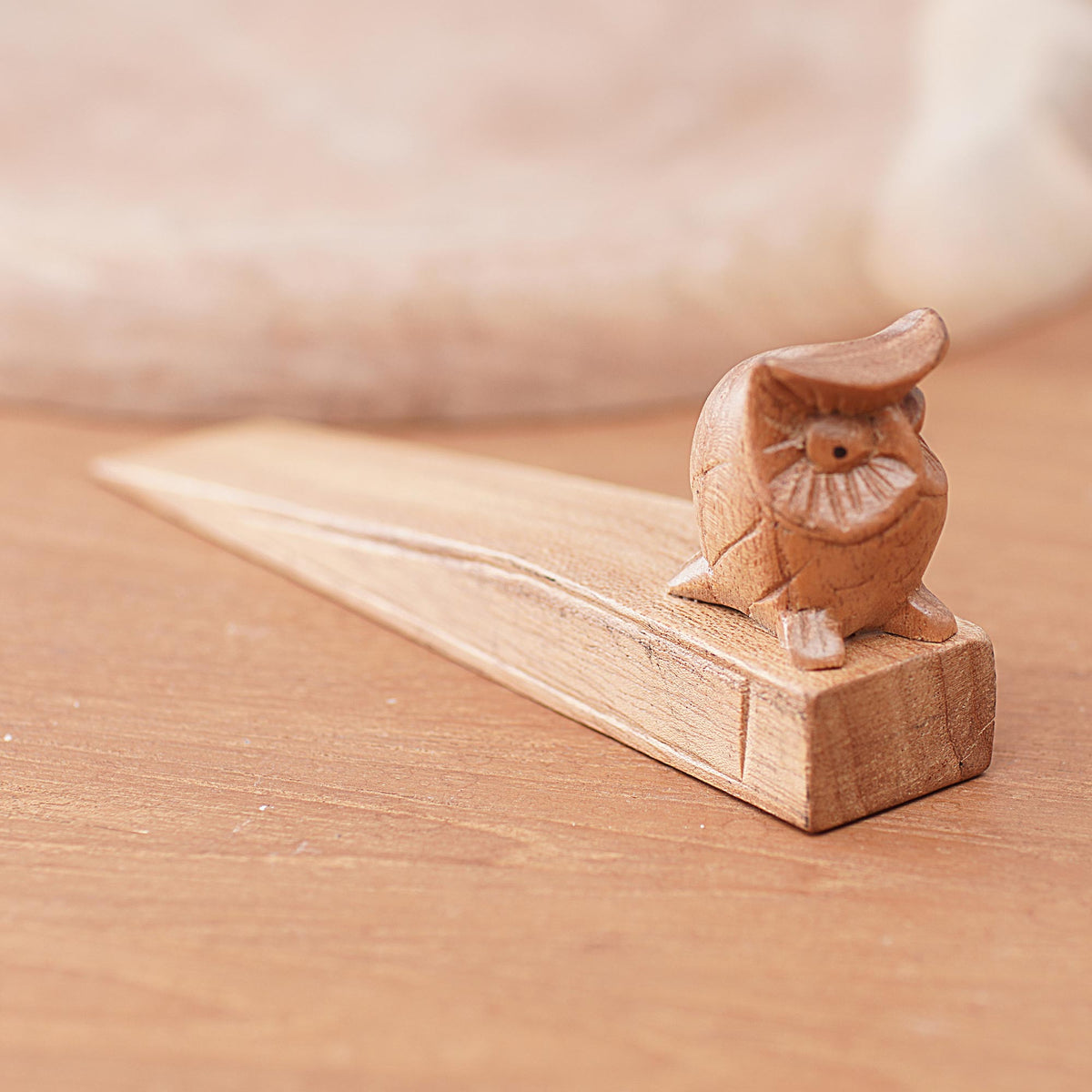 Mysterious Brown Owl - A Jempinis Wood Door Stop with Little Brown Owl