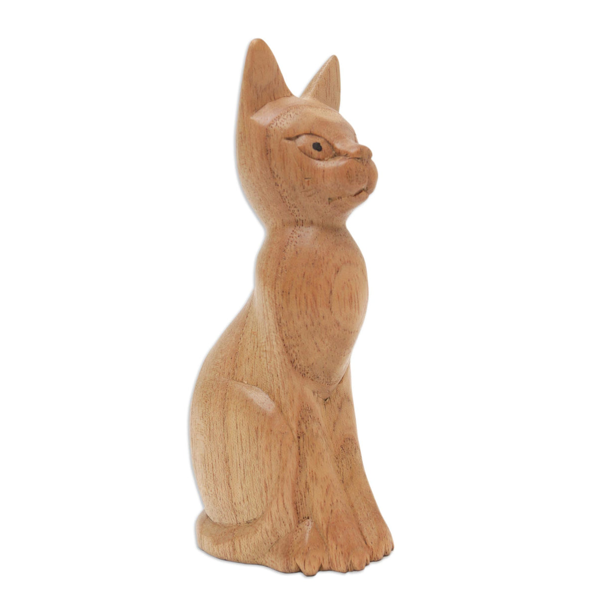 Brown Cat Sculpture Hand-Carved from Jempinis Wood in Bali