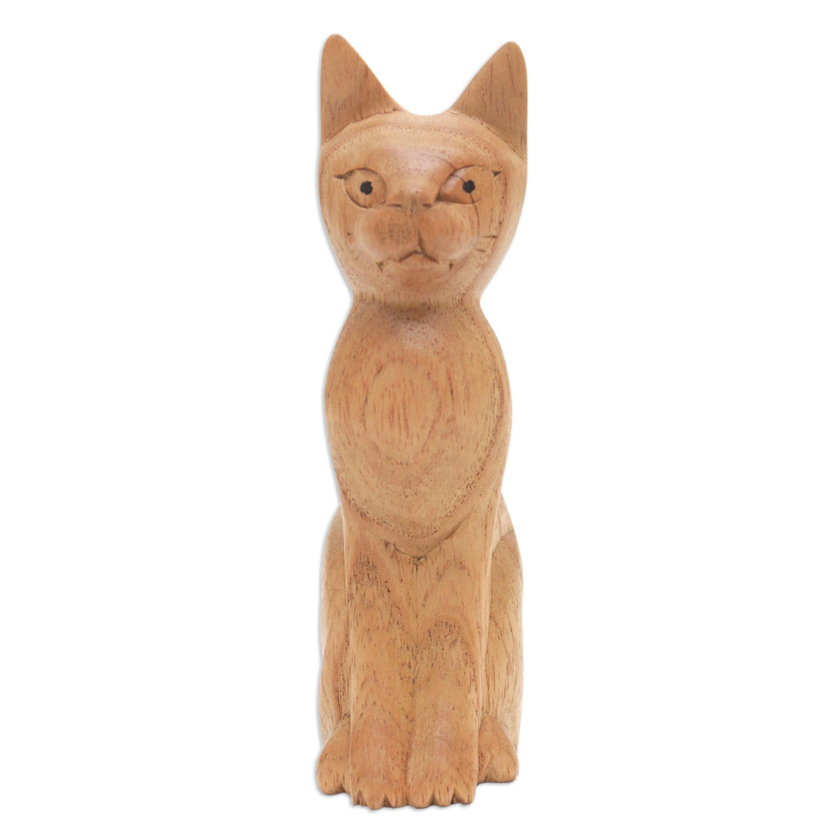 Brown Cat Sculpture Hand-Carved from Jempinis Wood in Bali