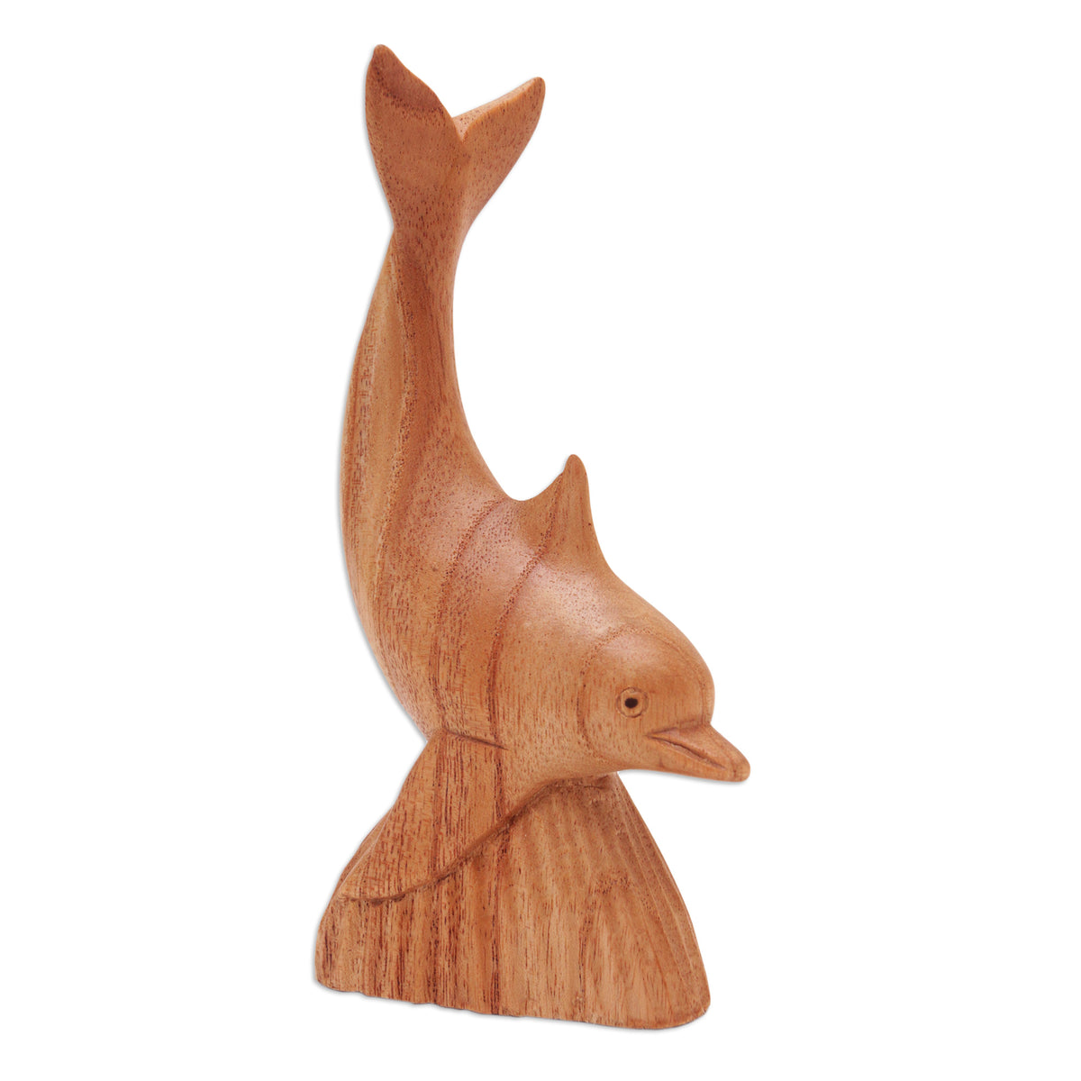 Hand-Carved Jempinis Wood Dolphin Statuette from Bali - Sea Guide