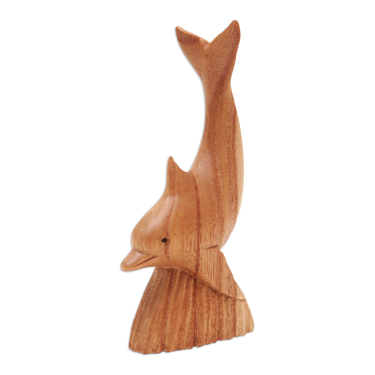 Hand-Carved Jempinis Wood Dolphin Statuette from Bali - Sea Guide