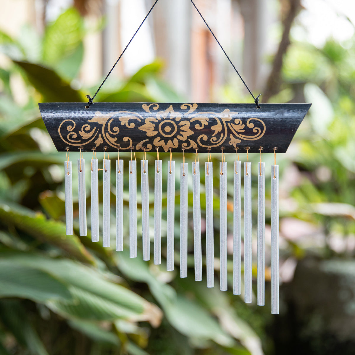 Morning Symphony - a Floral Bamboo and Aluminum Windchime Handmade in Bali