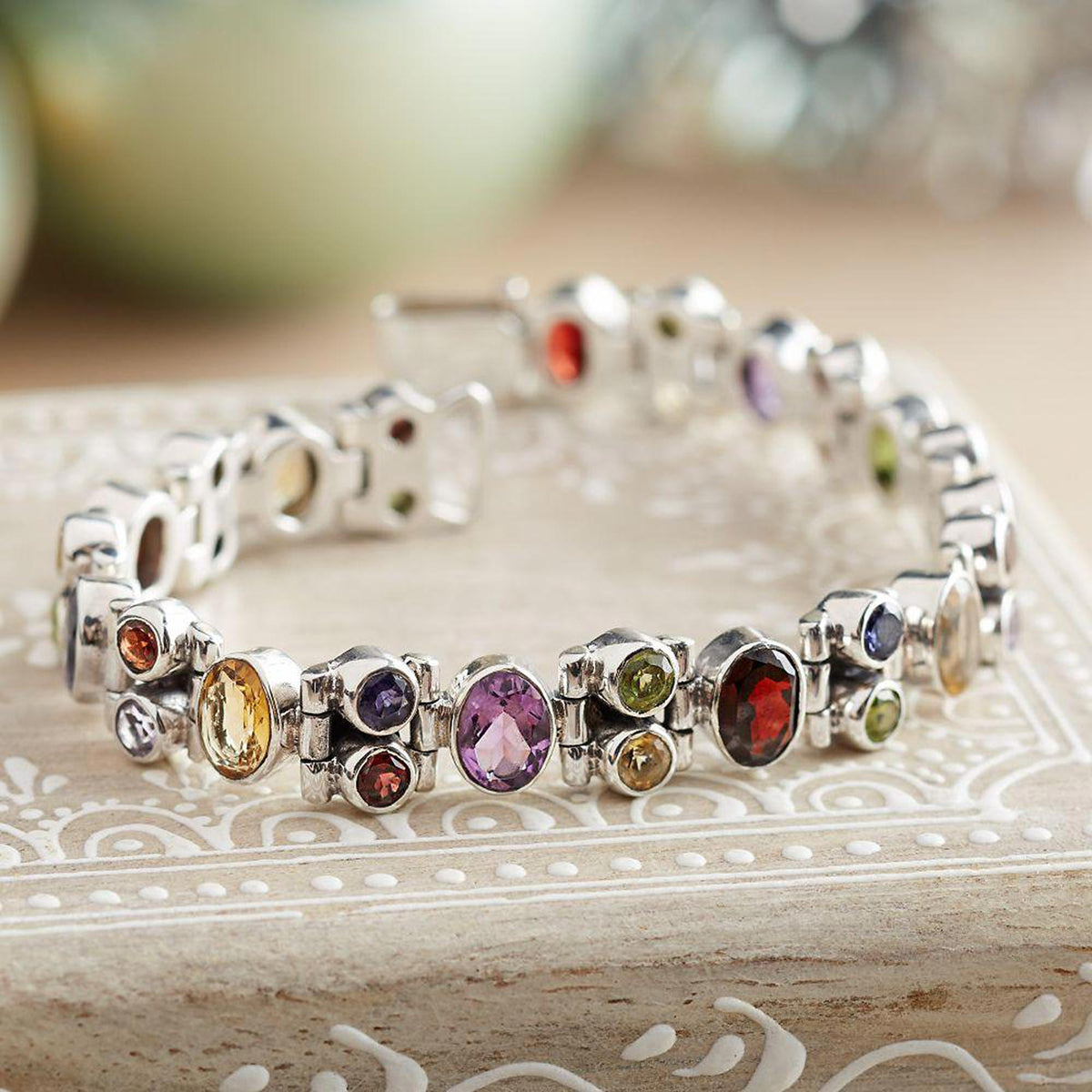 Sparkle - a Handmade Multi-gemstone Sterling Silver Link Bracelet