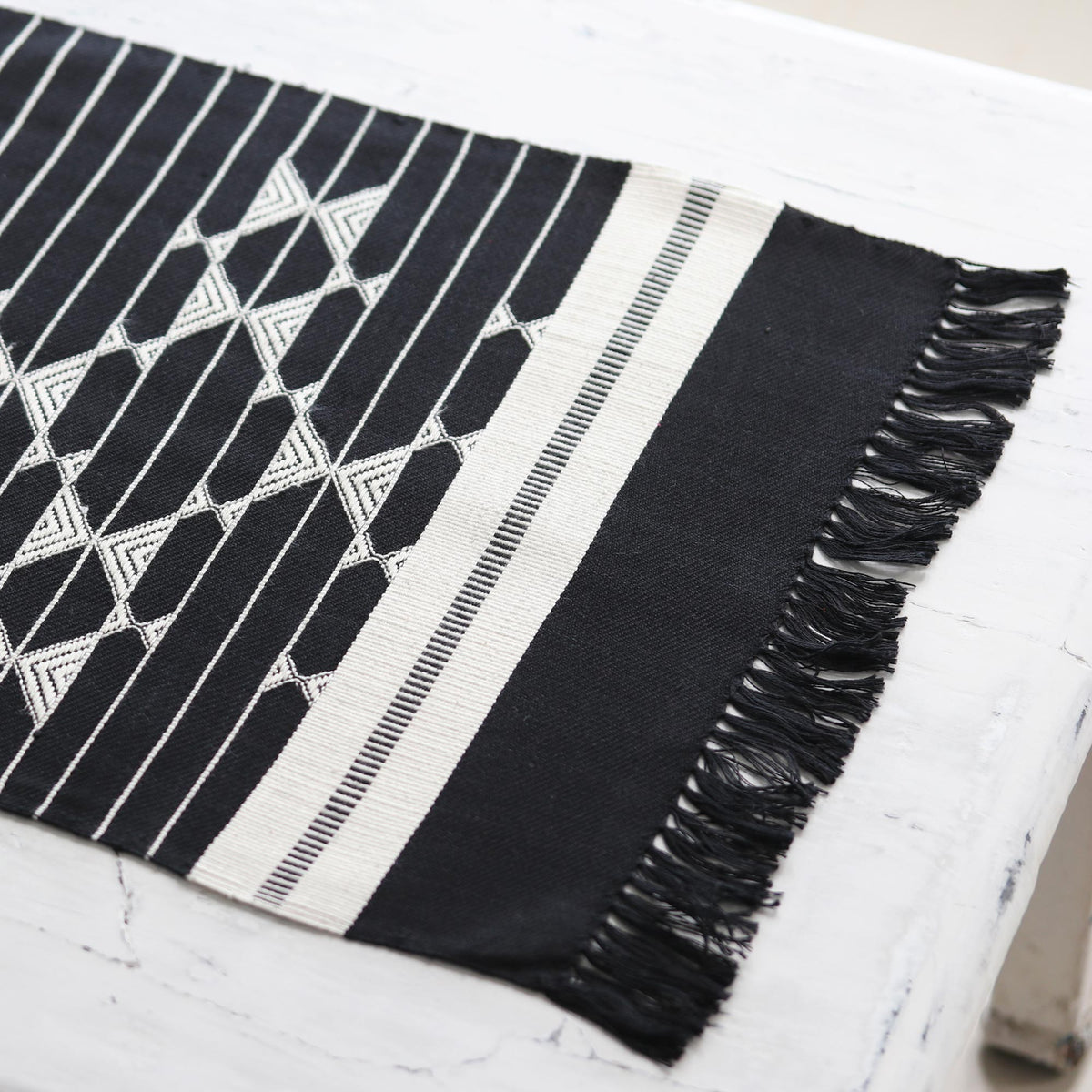 Black & White Woven Table Runner