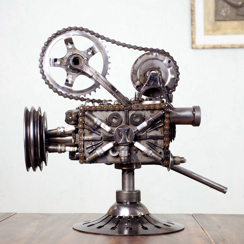 Rustic Film Projector, Auto Parts Sculpture