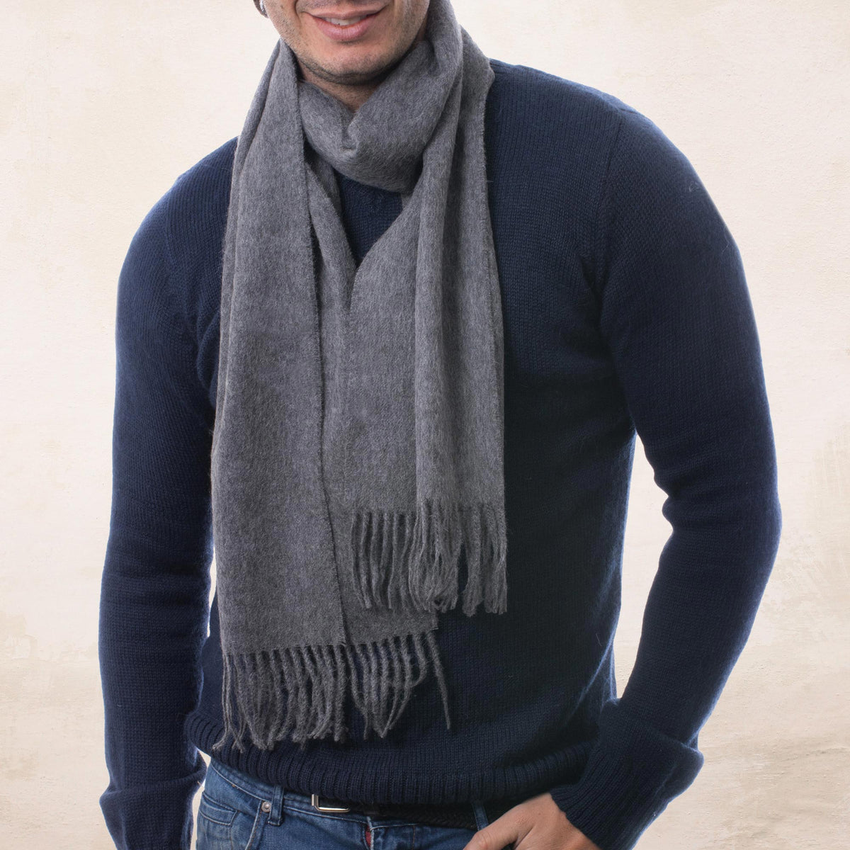 Stormy Gray Men'S 100% Alpaca Scarf