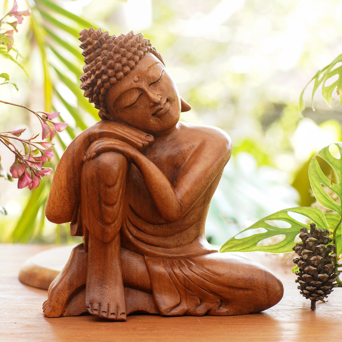 Hand-Carved Wood Buddha Statuette