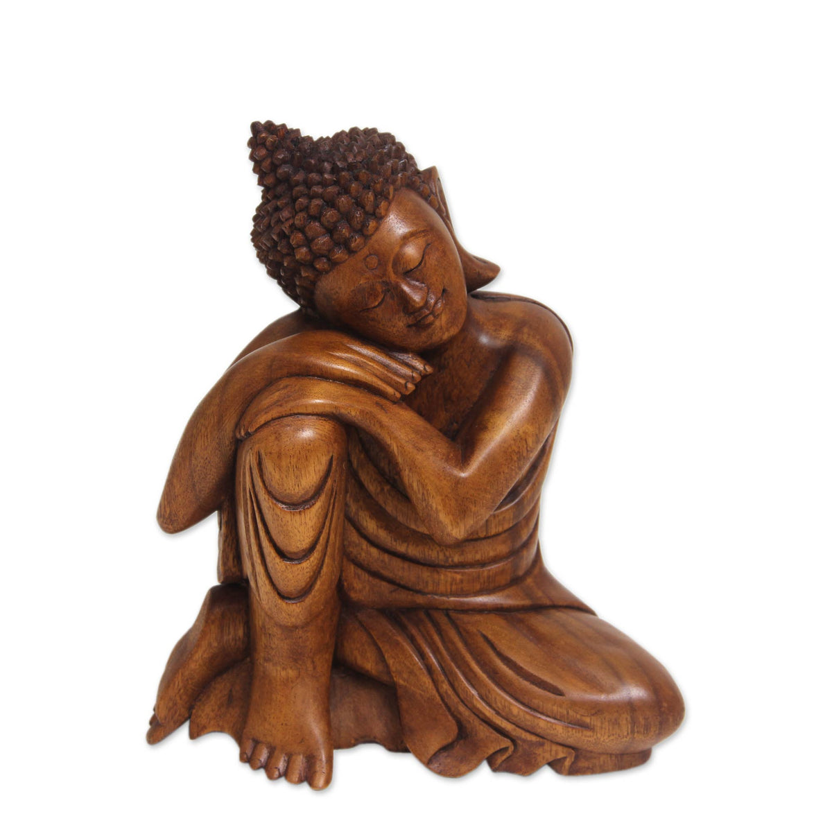 Hand-Carved Wood Buddha Statuette
