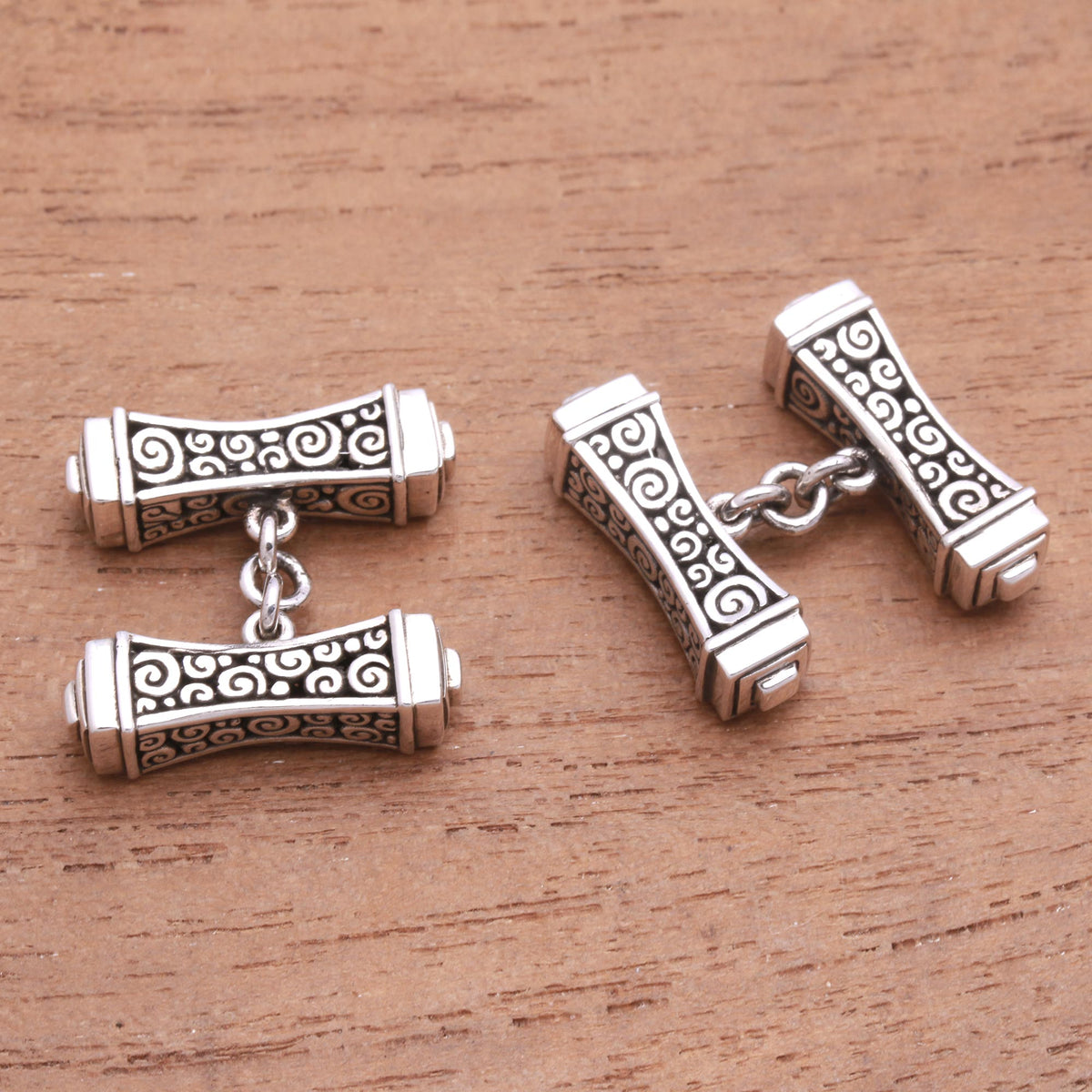 Pillar Shaped Sterling Silver 925 Cufflinks (Pair) - Giza
