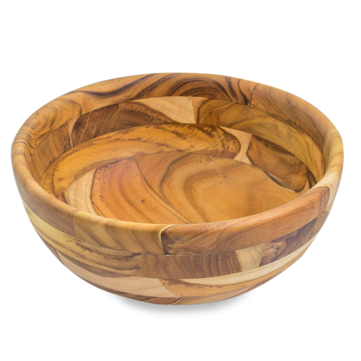 Guatemalan Teak Wood Handmade 10-inch Bowl - Forest Mosaic